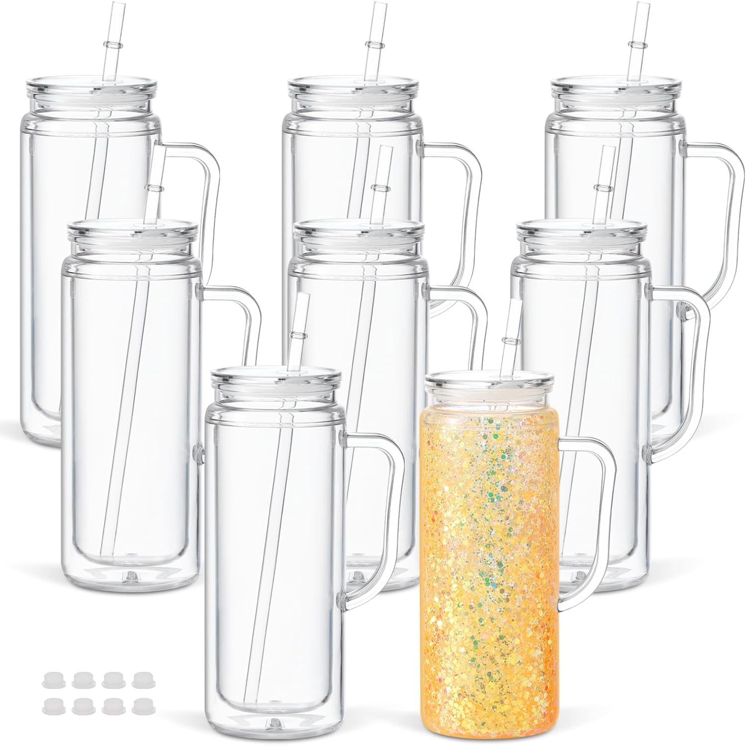 20oz Acrylic 'can style' with Handle. 'DRY GLITTER' ONLY, Read description!