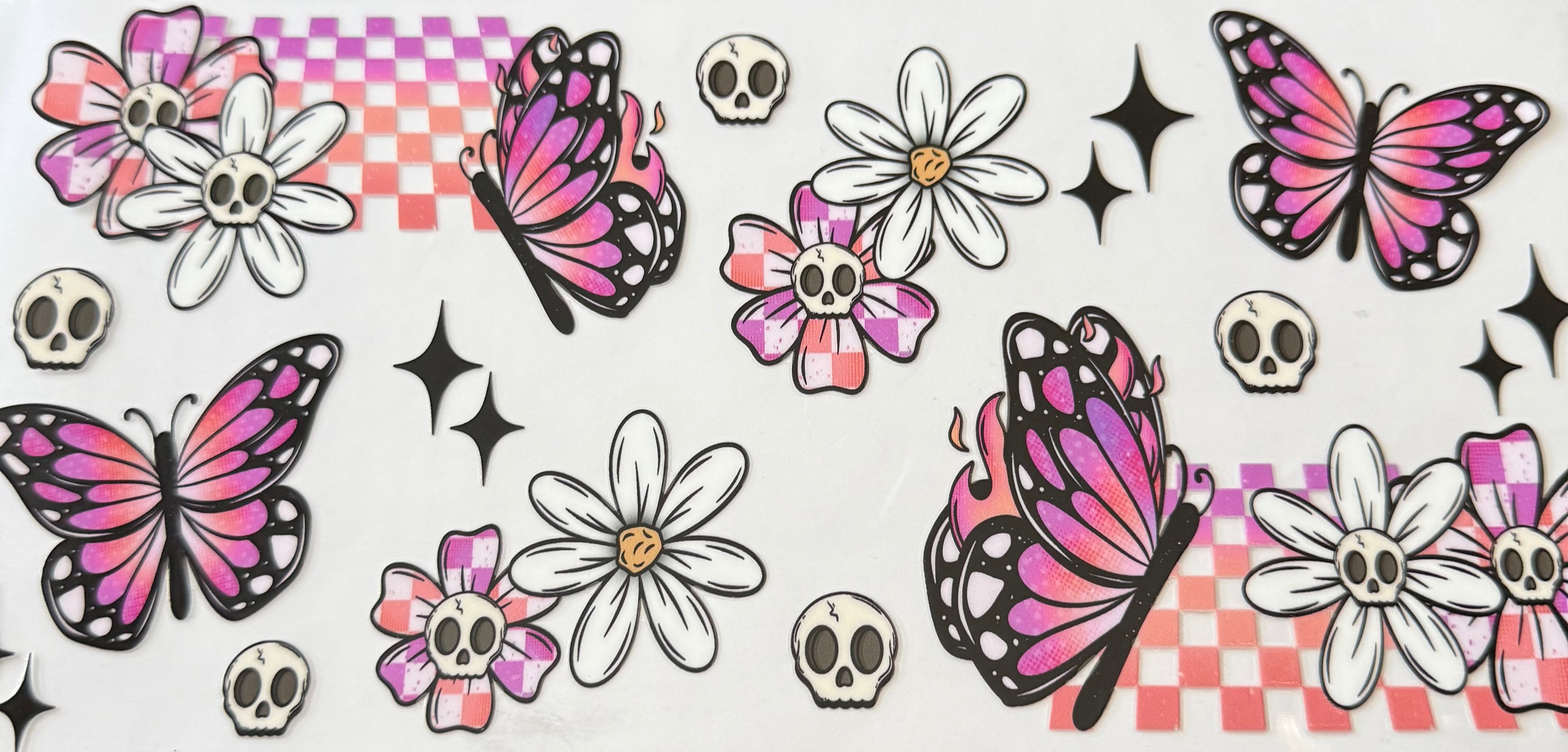 703 Butterfly, skull, flowers